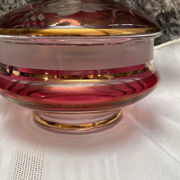 Bohemiam Ruby Red Crystal Glass Candy Dish - Picture 11 of 16